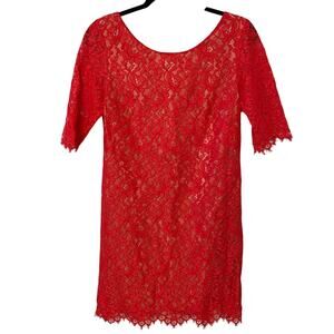 Shoshanna Red Lace Overlay Sheath Cocktail Party Dress Size 6